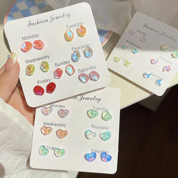 DAIIIBABYYY  -  Y2K Colorful Shiny Heart Stone Butterfly Shape Stud Earring Set Women Korean Fashion A Week Earrings Jewelry Party Gift